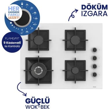 Ferre Fryart & Silentart Fivo / Sessiz Beyaz Ankastre Set (D078-SA + QEP63CB +SC406-WFA Wok) 4