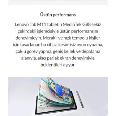 Lenovo Simkartlı ve Klavyeli 11INC IPS Ekran 8 Çekirdekli Tab M11 8gb Ram 128GB Hafıza + 512GB Bellek+Lenovo Kablosuz Klavye 8