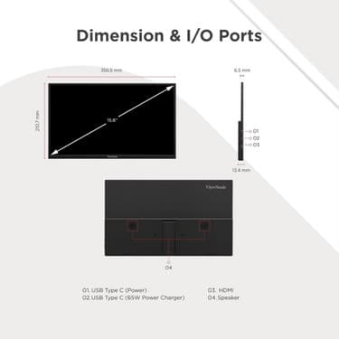 Viewsonic VA1650 16 Inç Usb-C Hafif Taşınabilir IPS Monitör+Hdmı Kablo Hediye 6