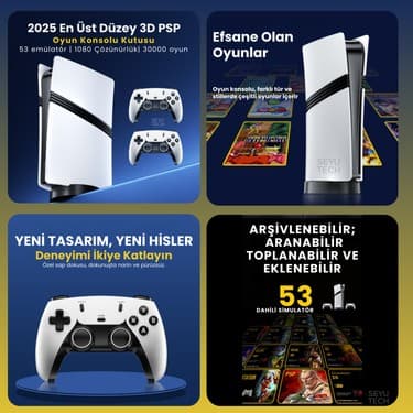 Seyutech Gs5 Pro Kablosuz Çift Kol Oyun Konsolu Uyumlu 4k-Hdmı 53 Emulatör 30000 Oyunlu 2.4g Gaming Atari 2