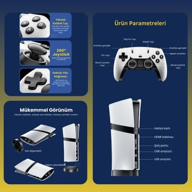 Seyutech Gs5 Pro Kablosuz Çift Kol Oyun Konsolu Uyumlu 4k-Hdmı 53 Emulatör 30000 Oyunlu 2.4g Gaming Atari 4