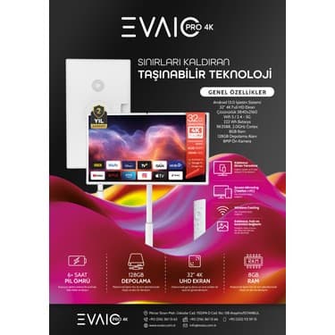 EVAİO Pro 4K 32" Android Smart Taşınabilir LED TV 7