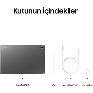 Samsung Galaxy Tab S10 Fe Suya Dayanıklı S-Pen Destekli Yüksek Performanslı Tablet - Gri + 128GB Hafıza Kartı Hediyeli 7