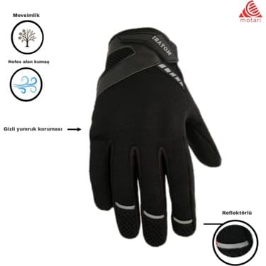 Motari Motosiklet Eldiveni, Yumruk ve Avuç Içi Korumalı, Reflektörlü Nefes Alabilir Tasarım, 3 Mevsimlik 2