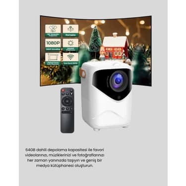 Mini Akıllı Projektör – 1080P Full Hd, 64GB Depolama, 2gb Ram, Uzaktan Kumanda Destekli 4