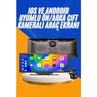 Android ve Ios Uyumlu Ön Arka Çift Kameralı Araç Ekranı Dokunmatik Carplay 2