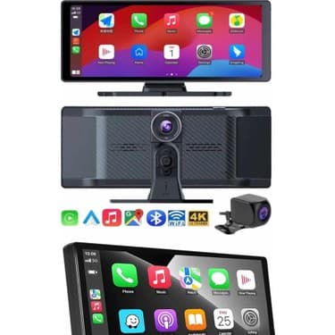 4K 10.2 Inç Çift Kameralı Araç Multimedya Ekranı Carplay Kablosuz Tüm Cihazlara Uyumlu 3
