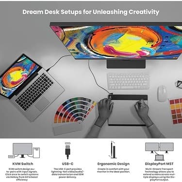 CetKing PD2705Q 27 Inç 2k Qhd IPS Fabrika Kalibre Bilgisayar Monitörü, Grafik Tasarım ve Video Düzenleme IÇIN,%100 Srgb, Dualview, Usb-C, 65W Güç Dağıtımı, Papatya Zinciri, HDR10 ve Cad/cam 5