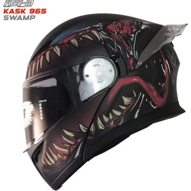 Free-M 965 Swamp Mat Siyah-Kırmızı Çene Açılır Kask 5