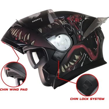 Free-M 965 Swamp Mat Siyah-Kırmızı Çene Açılır Kask 7