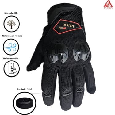 Motari Korumalı Motosiklet Eldiveni, Dokunmatik, Nefes Alabilir Kumaş, Reflektörlü 3 Mevsim Kullanıma Uygun 2