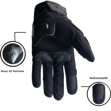 Motari Korumalı Motosiklet Eldiveni, Dokunmatik, Nefes Alabilir Kumaş, Reflektörlü 3 Mevsim Kullanıma Uygun 3