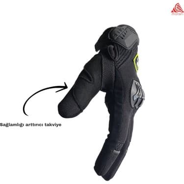 Motari Korumalı Motosiklet Eldiveni, Dokunmatik, Nefes Alabilir Kumaş, Reflektörlü 3 Mevsim Kullanıma Uygun 4