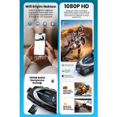 Seyutech Syq-29 Kameralı Bluetoothlu Motosiklet Kask Kulaklık Intercom Rgb Işıklı Motorsiklet Interkom 5