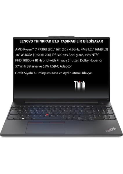 Lenovo Thinkpad E16 Gen1 Amd Ryzen 7 7730U 40GB 1tb SSD 16\