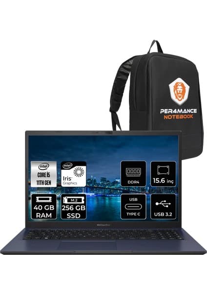 Asus Expertbook Intel Core I5 1135G7 40GB 256GB SSD 15.6'' Fhd Fdos Taşınabilir Bilgisayar B1500CEAE-BQ4167 & Per4 Çanta BQ4167P59