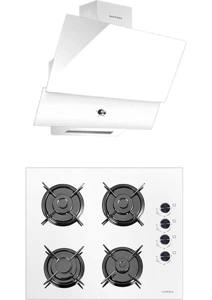 Luxell Süper Kristal Beyaz Ankastre 2'li Set (OC88 Cam Ocak ve DA88 Davlumbaz Rotary Düğme)