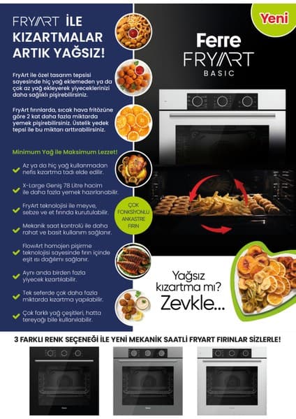 Ferre QXE62CPR Fryart Basıc Gri Ankastre Fırın 7