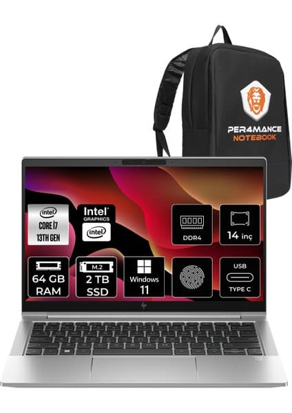 Hp Elitebook 640 G10 Intel Core I7 1355U 64GB 2tb SSD 14'' Fhd W11H Taşınabilir Bilgisayar 8A571EA & Per4 Çanta 8A571EAP399