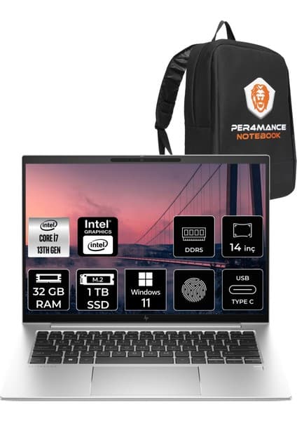 Hp Elitebook 840 G10 Intel Core I7 1355U 32GB 1tb SSD 14'' Fhd+ W11H Taşınabilir Bilgisayar 8A3U6EA & Per4 Çanta 8A3U6EAP318