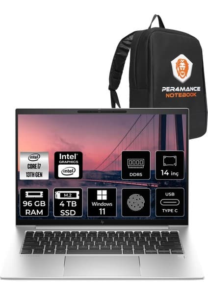 Hp Elitebook 840 G10 Intel Core I7 1355U 96GB 4tb SSD 14'' Fhd+ W11P Taşınabilir Bilgisayar 8A3U6EA & Per4 Çanta 8A3U6EAP380