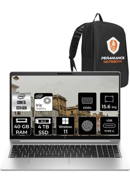 Hp Elitbook 650 G10 Intel Core I5 1335U 40GB 4tb SSD 15.6'' Fhd W11P Taşınabilir Bilgisayar 8A573EA & Per4 Çanta 8A573EAP440