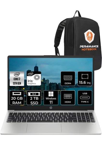 Hp 250 G10 Intel Core I7 1355U 20GB 2tb SSD 15.6'' Fhd W11P Taşınabilir Bilgisayar 8A541EA & Per4 Çanta 8A541EAP419