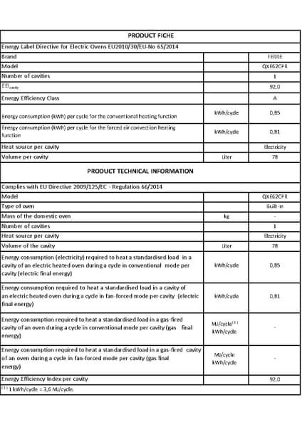 Ferre QXE62CS Fryart Basıc Siyah Ankastre Fırın (0+7 Konum) 7