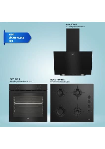 Beko Black Star 3'lü Ankastre Set 5 ( Bfc 210 S - Bocd T 6011 Es - Bde 6050 S )