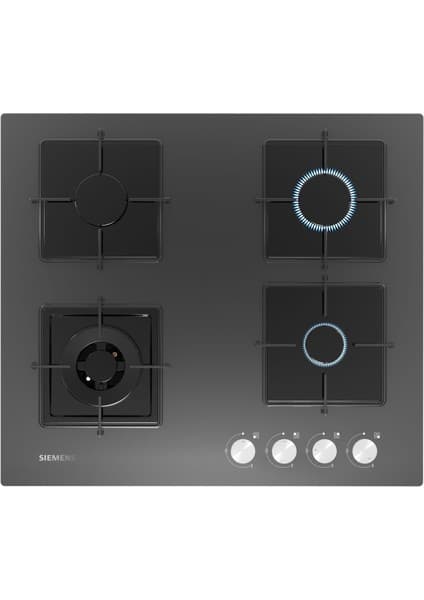 Siemens EN6C9HO12O 4 Gözlü Gazlı Ocak Wok Gözü ile Hızlı Pişirme 3.5 Kw Güç Cam Yüzey Gri