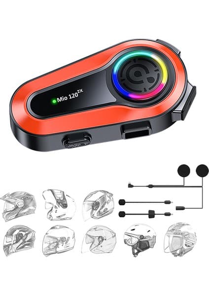 Mioji Mio 120 2x Rgb 1000MAH Ipx6 1500M 2 Kişilik Kask Intercom Motosiklet Bluetooth Kulaklık - Siyah 8