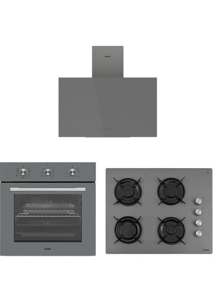 Vestel Eğik Gri Cam Ankastre Set 2 (Fırın, Ocak, Davlumbaz)