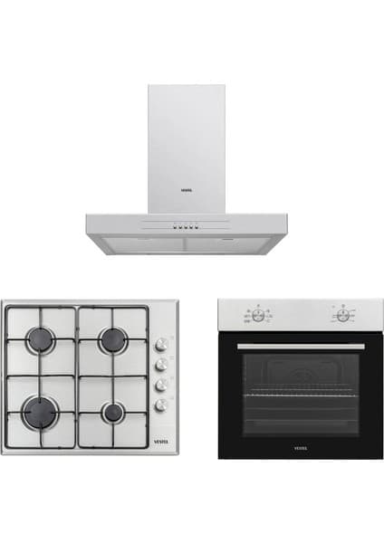Vestel Inox Lezzet Ankastre Set (AD-6021 Yx Davlumbaz, AF-5661 Yx Fırın, AO-6004 Yx Ocak)