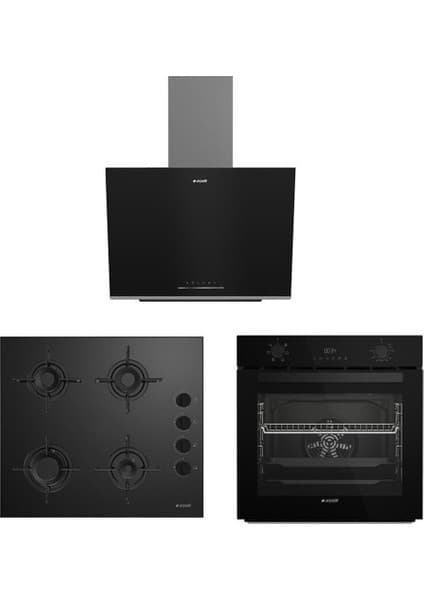 Arçelik Fibona Serisi Siyah Cam Ankastre Set Ade 606-3 Davlumbaz-Ocd 601 Ocak- Afc 330 S Turbo Fırın