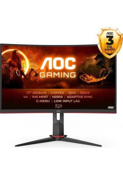 AOC 27" CQ27G2S/BK 1MS 165HZ 2K HDMI DP Monitör