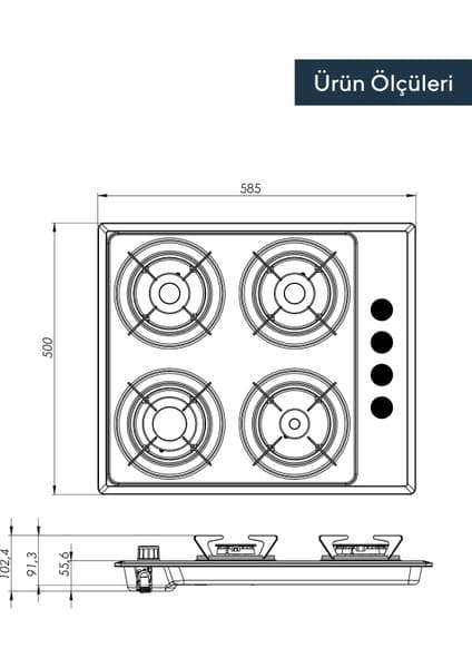 Kumtel Siyah Emaye Rustik Ankastre Ocak (M6-40BF) 6