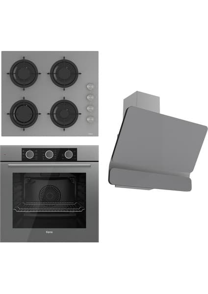 Ferre Flowart Basıc Serisi Gri Ankastre Set (CS208 + XE62CPR + D082)