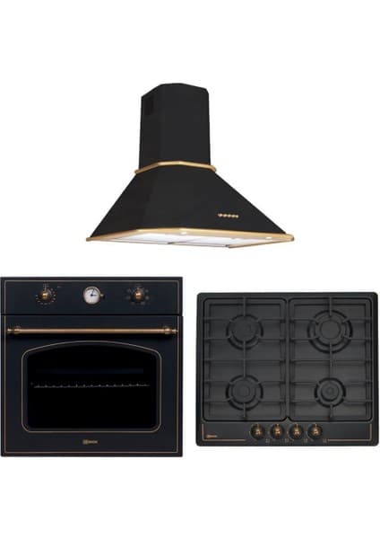 Ukinox Ukınox Vintage Rustik Antrasit Ankastre Set (Vintage Antrasit Davlumbaz-Vintage Antrasit Ocak-Vintage Antrasit Fırın)