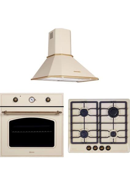 Ukinox Ukınox Vintage Rustik Ivory Ankastre Set (Vintage Ivory Davlumbaz-Vintage Ivory Ocak-Vintage Ivory Fırın)