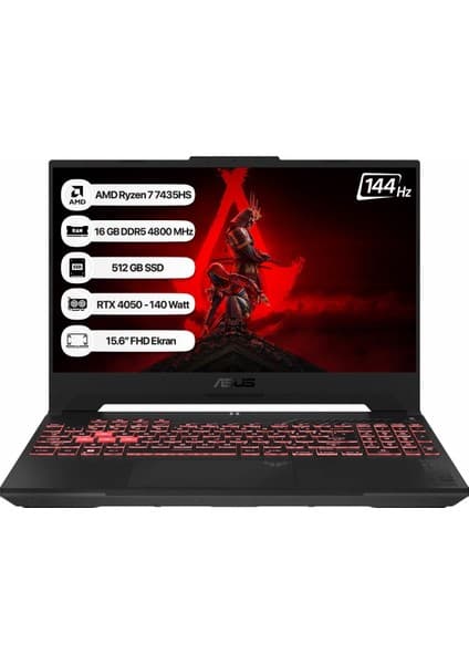 Asus Tuf Gaming A15 FA507NUR-LP035 Amd Ryzen 7 7435HS 16 GB 512 GB SSD Rtx 4050-140WATT 144 Hz Freedos 15.6\