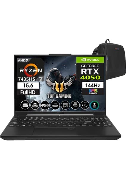 Asus Tuf Gaming A15 FA507NUR-LP035 Ryzen 7 7435HS 64GB Ddr5 Ram  1tb SSD Freedos 15.6 Inç Fhd 144Hz 6GB/RTX4050 140W Taşınabilir Bilgisayar FA507NUR-LP03510+ÇANTA