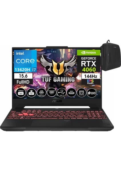 Asus Tuf Gaming F15 FX507VV-LP242 13. Nesil Intel I7-13620H 16GB Ddr5 Ram  1tb SSD Windows 11 Home 15.6 Inç Fhd 144Hz 8GB/RTX4060 140W Taşınabilir Bilgisayar FX507VV-LP24218+ÇANTA