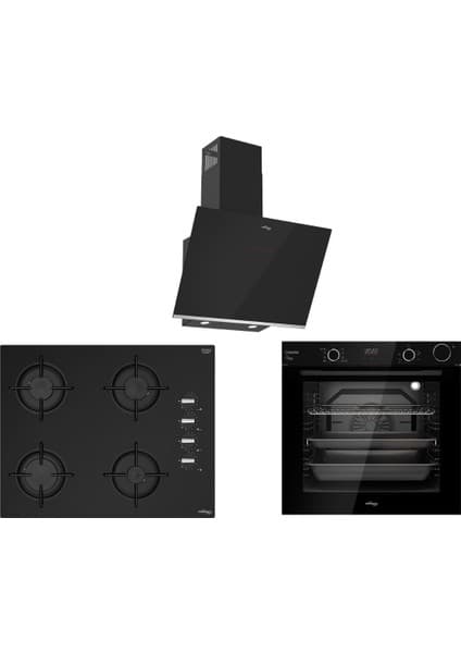 Tommatech TT300 Siyah Ankastre Set TDE6004BG Favlumbaz + TAO6001BG Ocak +TAF6004BSP Fırın
