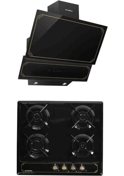 Kumtel Ankastre 2'li Rustik Siyah Set (Davlumbaz + Ocak)