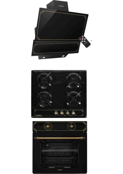 Kumtel Rustik 3'lü Ankastre Set Kumandalı Siyah