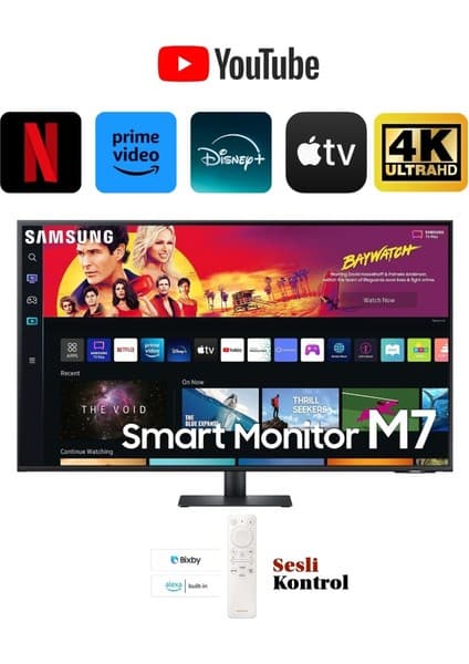 Samsung 4K Ultra HD HDR10 Monitör 109 Ekran 43" Wi-Fi Bağlantı Smart Slim Monitör- TV