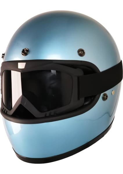 Motoanl Motosiklet Retro Kask Harley Cafe Racer Vespa Modüler ve Anti Uv Gözlüklü Motor Kaskı Blue 8