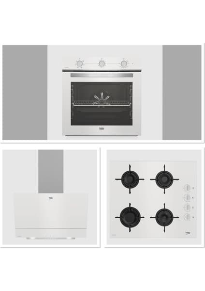 Beko Beyaz Cam Avantajlı Ankastre Set - 3’lü Ankastre Set (BFC 221 HB, BOCD T 6011 EHB, BDE 6050 HB)