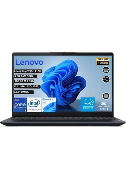 Lenovo Ideapad 3 I3-1215U 8 GB 256 GB SSD 15.6'' Full HD W11H Taşınabilir Bilgisayar 82RK00X8TX
