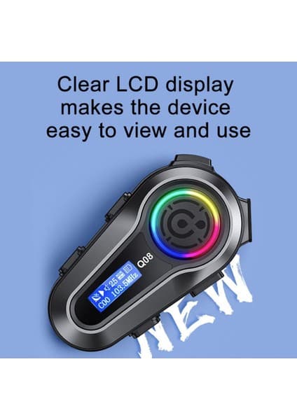 Tekno Trust Q08 Bluetooth Motosiklet Kask Kulaklığı 1000Mah Lcd Ekranlı Radyolu Rgb Işıklı Kulaklık Seti